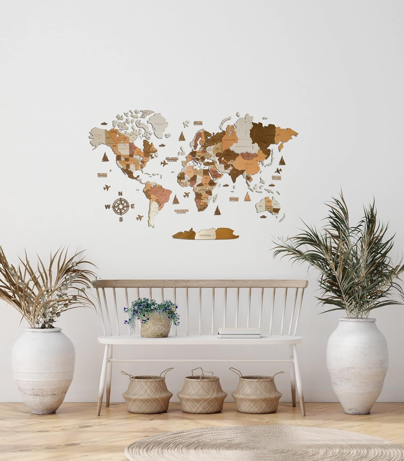 3D Wooden World Map Wall Art Large Travel Decor Home Office Gift