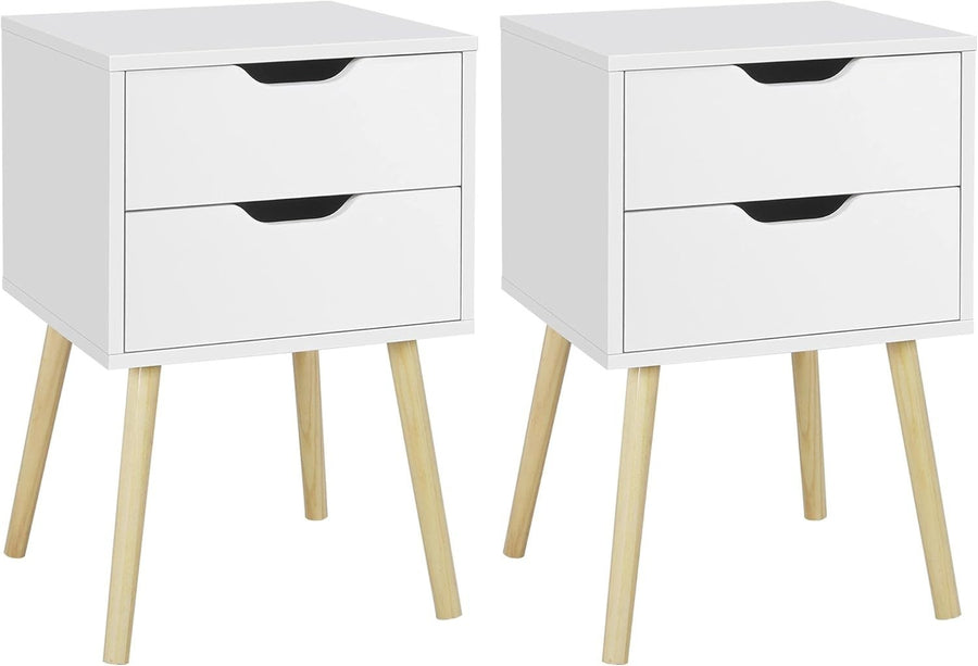 Modern Bedside Tables Set of 2 with Drawers & Wooden Legs