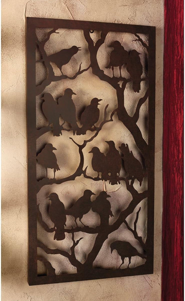 Raven Metal Wall Art Panel 91.5cm Rustic Garden Decor