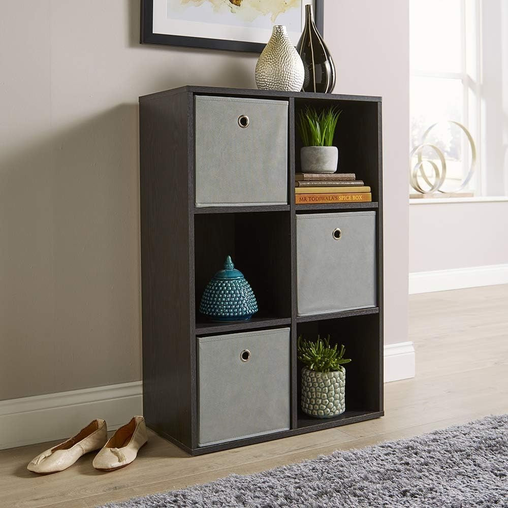 6 Cube Storage Shelf Black Wooden Bookcase Display Unit 90cm