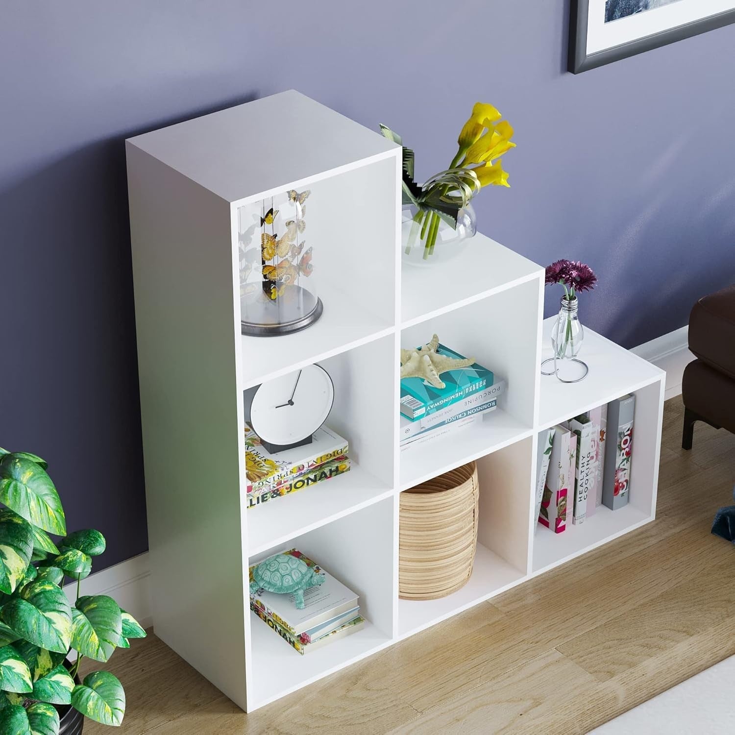 6 Cube White Staircase Storage Shelf Modern Space-Saving Organizer