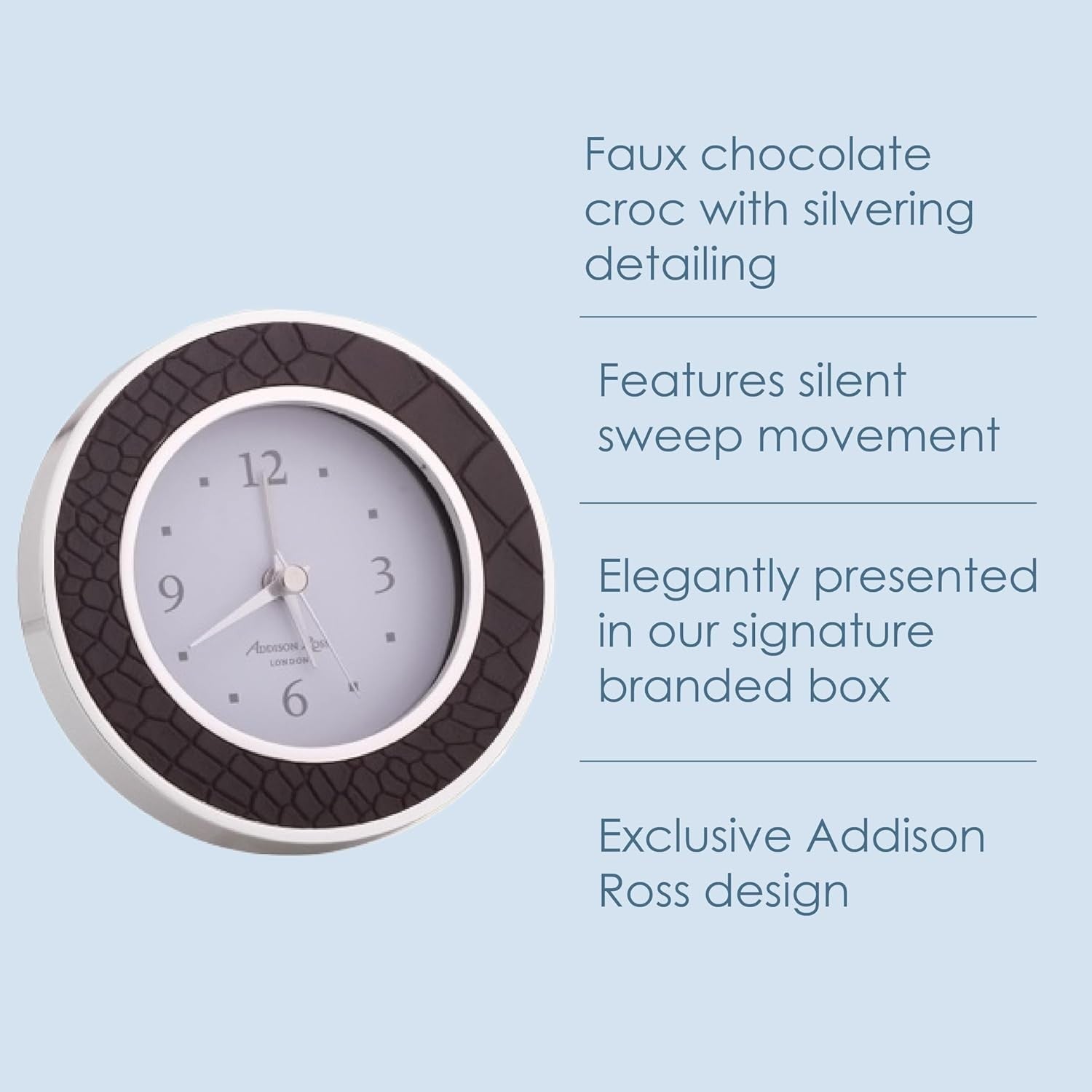 Silent Sweep Analogue Alarm Clock Battery Powered Luxury Bedside Decor