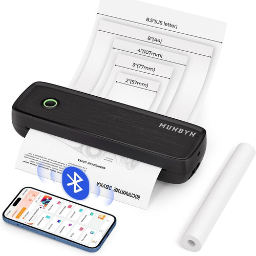 Portable A4 Thermal Printer Black Bluetooth USB-C Inkless Mobile Printer