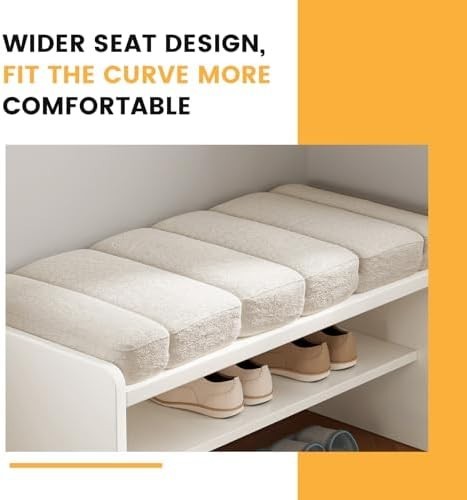 Beige Velvet Shoe Storage Bench with Cushion Seat – Modern Hallway Stool