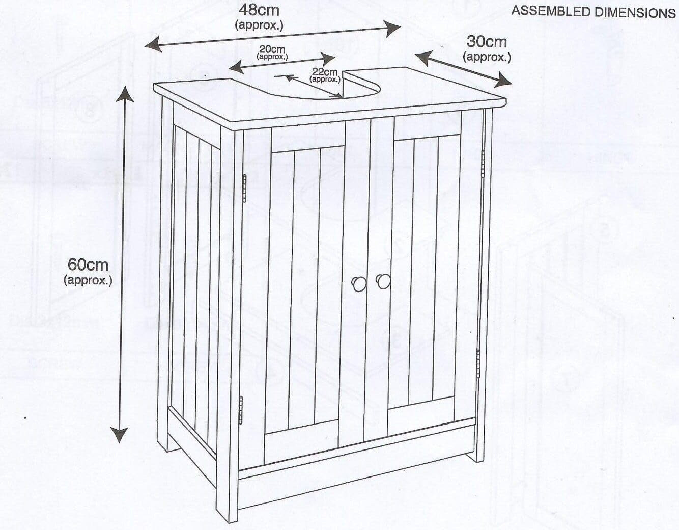 Black Under Sink Bathroom Cabinet 50x48x60cm – 2 Door Storage Unit with Shelves