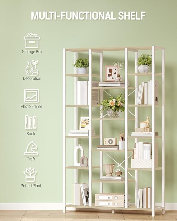 6 Tier White Bookshelf Adjustable Display Shelves Modern Storage Unit 170cm