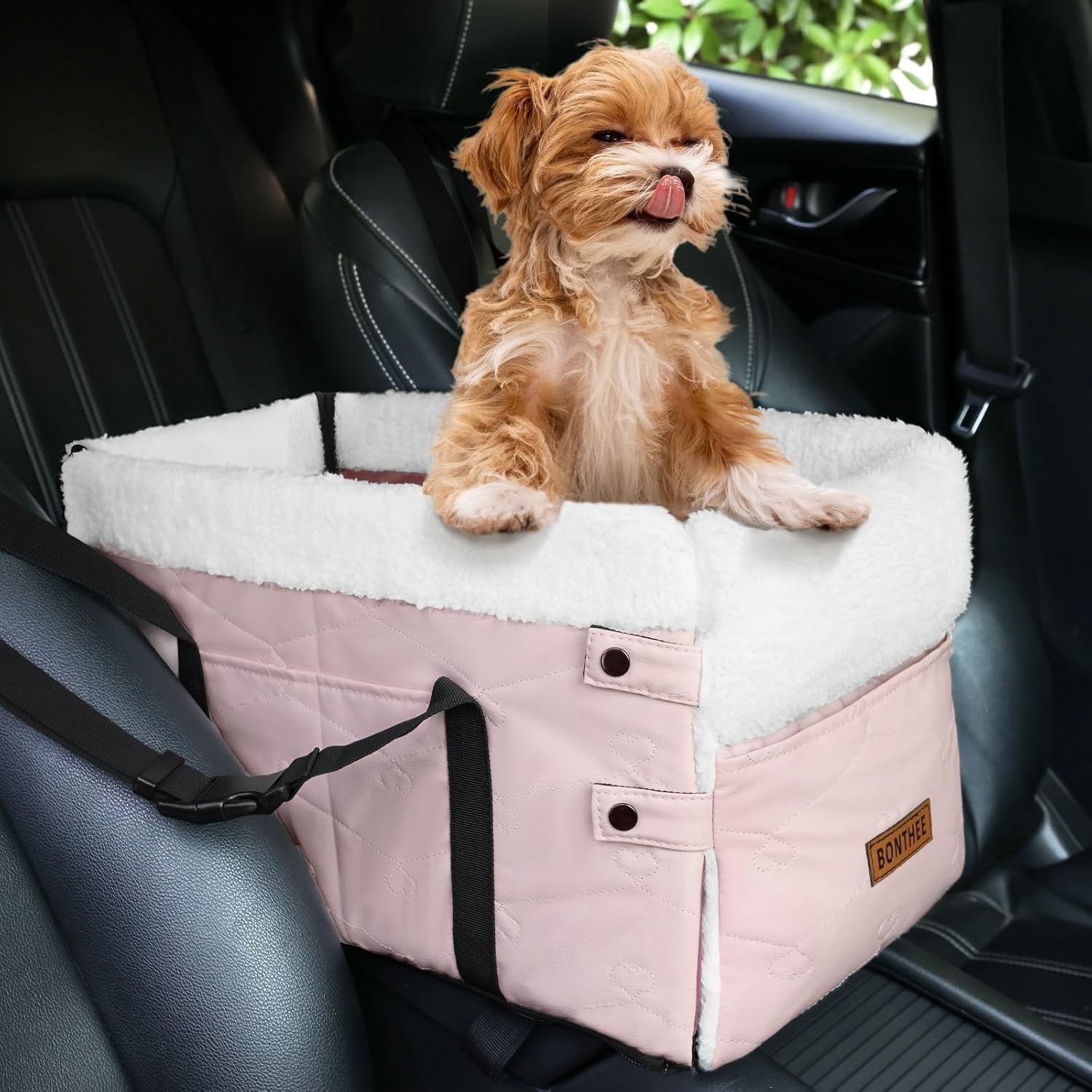 Pink Console Dog Car Seat Small Pet Booster PU Leather Travel Carrier