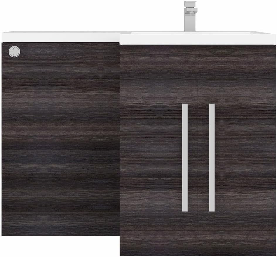 1100mm L Shape Right Hand Vanity Unit with Basin Sink & BTW Toilet Grey Finish