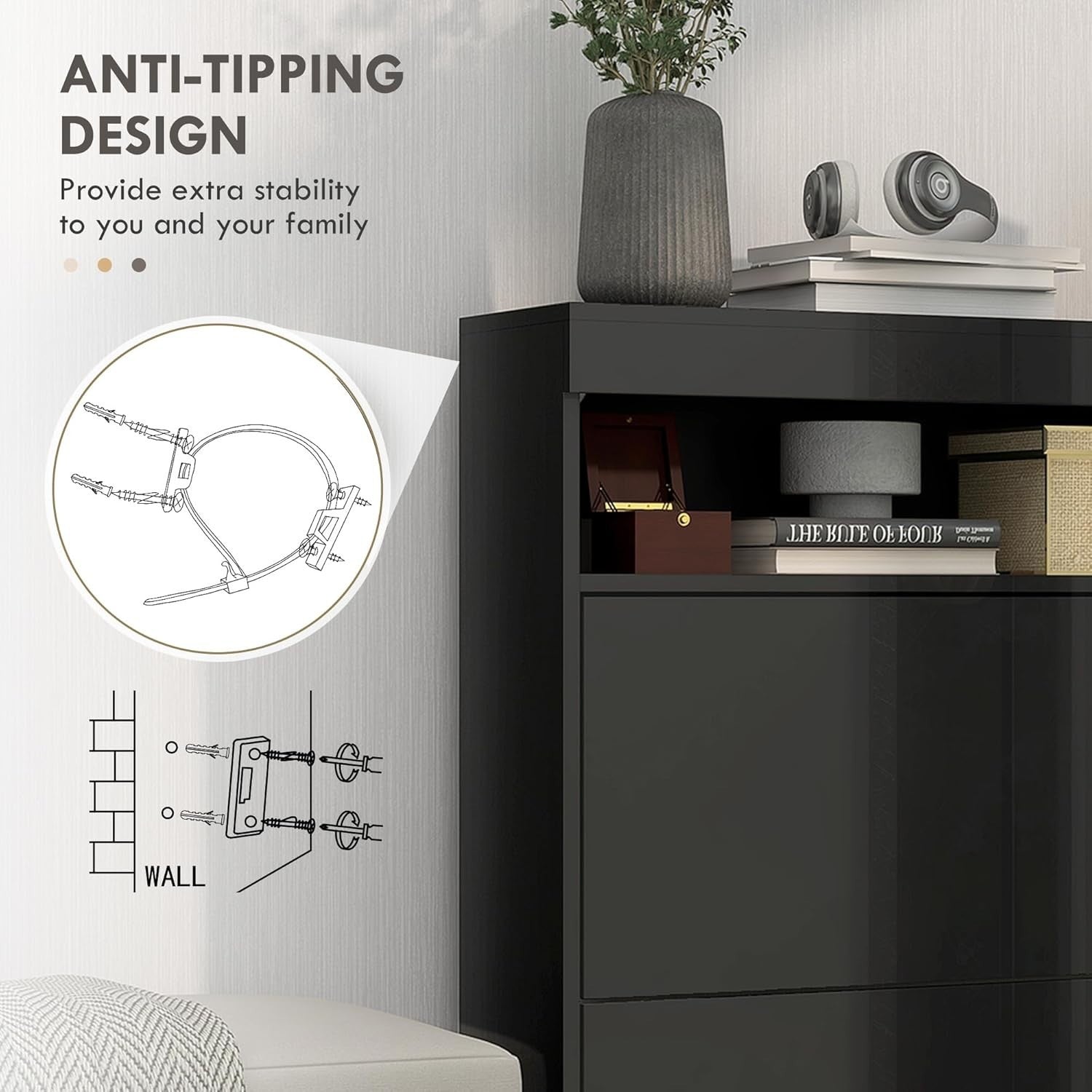 Modern Narrow Shoe Cabinet 12-16 Pair Storage with Flip Drawers & Shelf