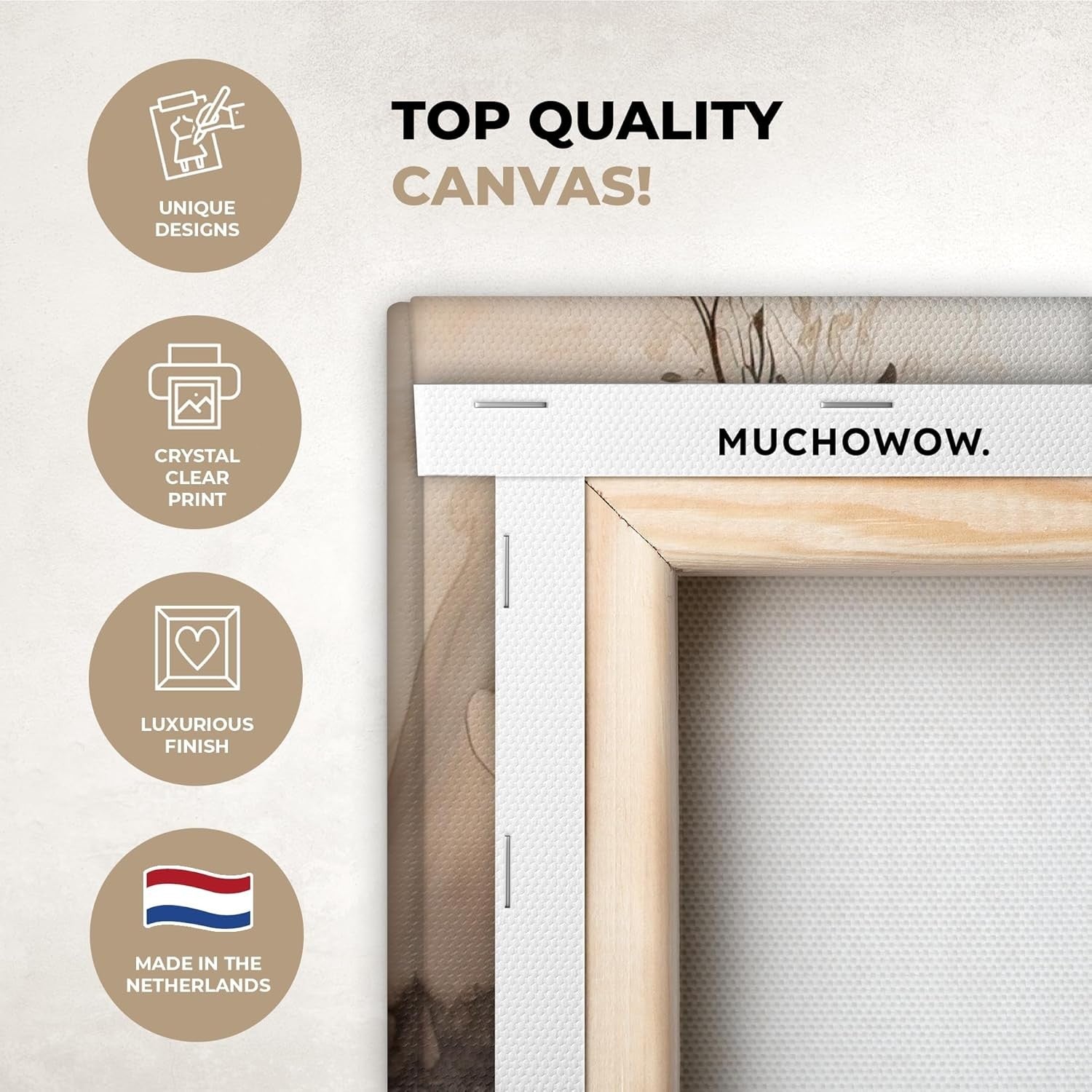 Abstract Floral Canvas Wall Art 60x40cm Framed Beige Nature
