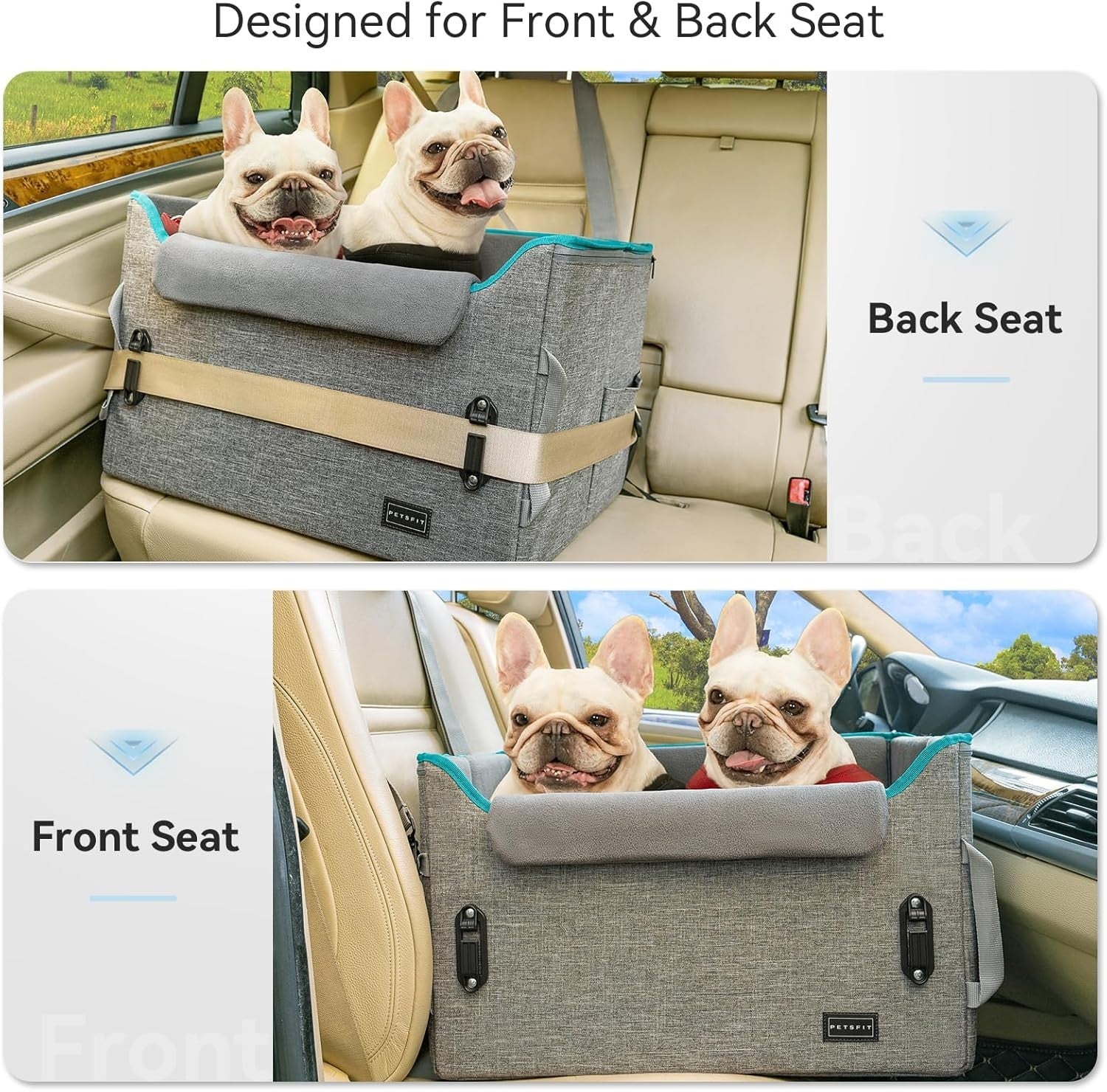 Dog Booster Car Seat Adjustable Height Travel Bed 25lb Grey Medium