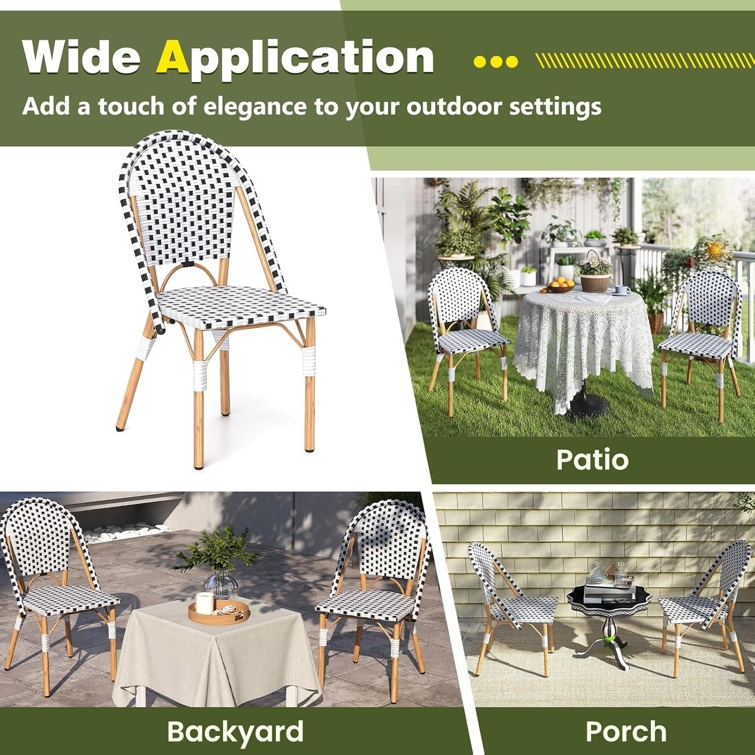 Outdoor Rattan Bistro Chairs Set of 2 Metal Frame Patio Garden Dining Seats