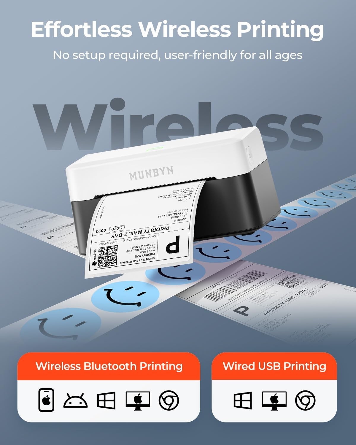 Bluetooth Shipping Label Printer 4x6 Thermal Wireless USB
