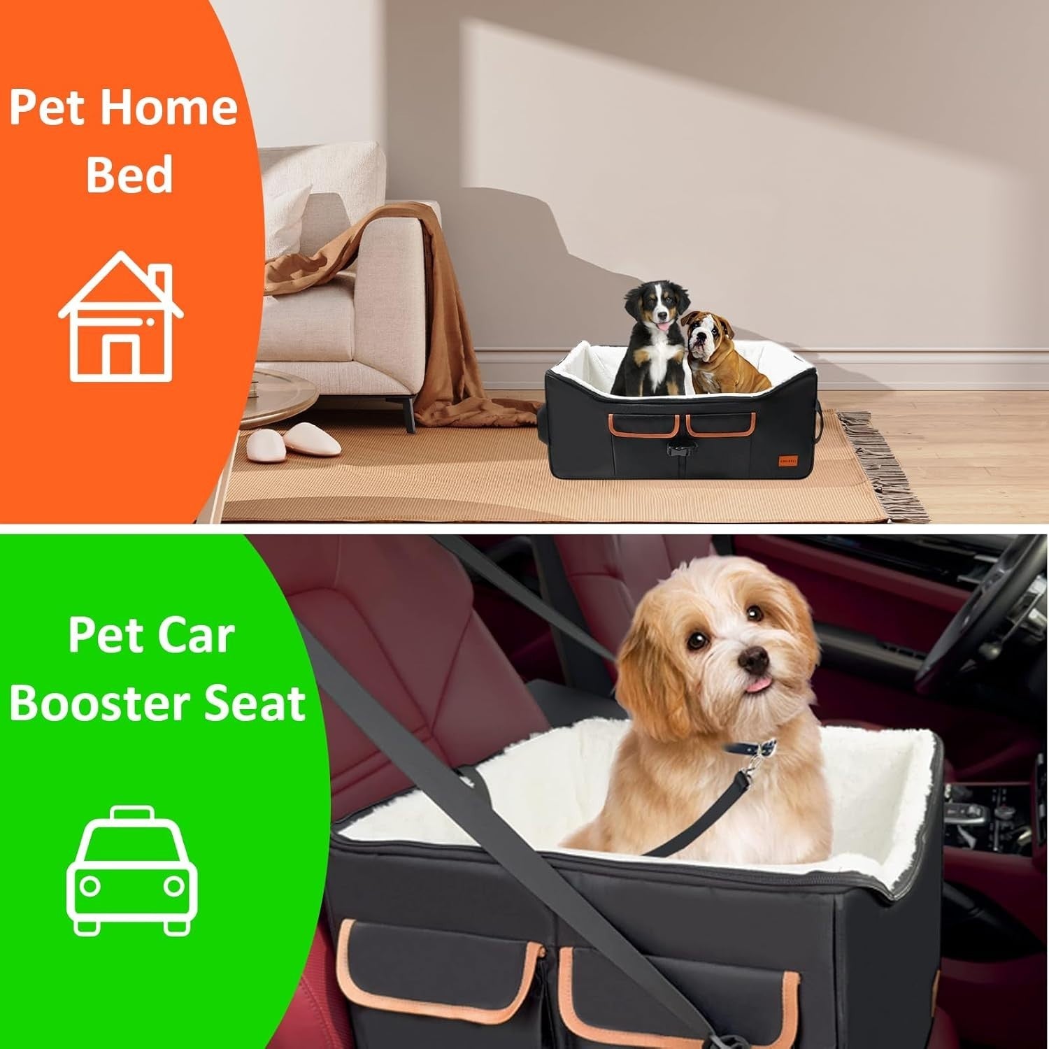 Elevated Dog Car Seat Booster Bed Medium Dogs Travel Seat Safety Leash