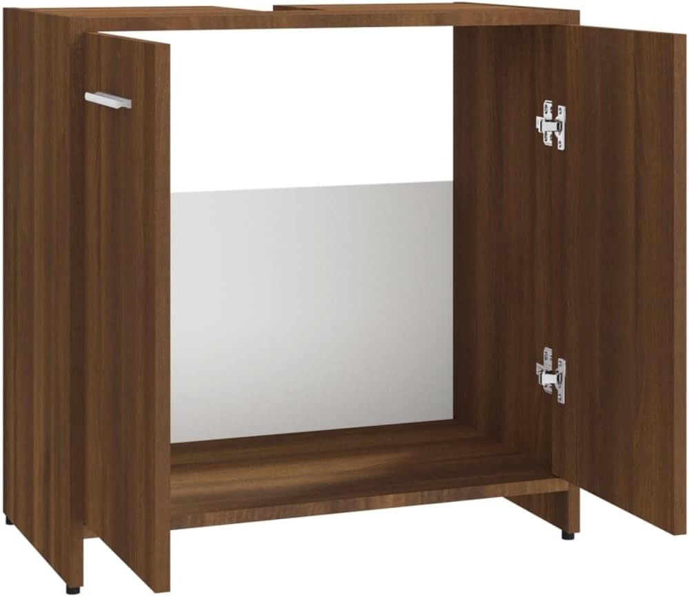 Rustic Brown Oak Under Sink Bathroom Cabinet – 2 Door Storage Cupboard 60cm Unit