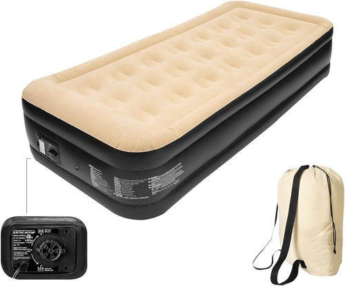 High Raised Single Air Mattress with Built-In Electric Pump – Flocked Comfort