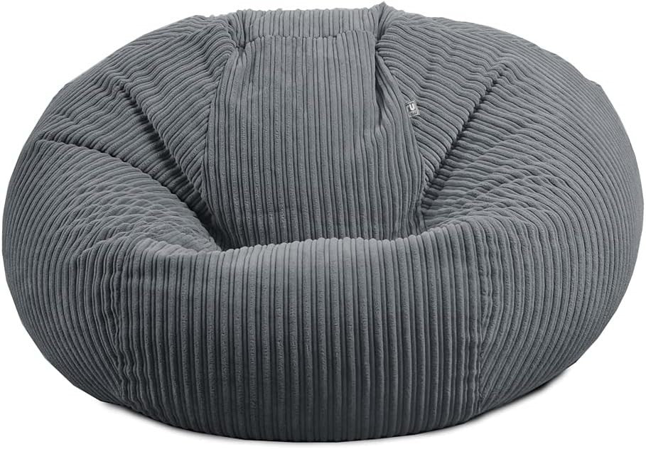 Giant Slate Grey Corduroy Bean Bag Chair Lounge Seat Washable Sofa