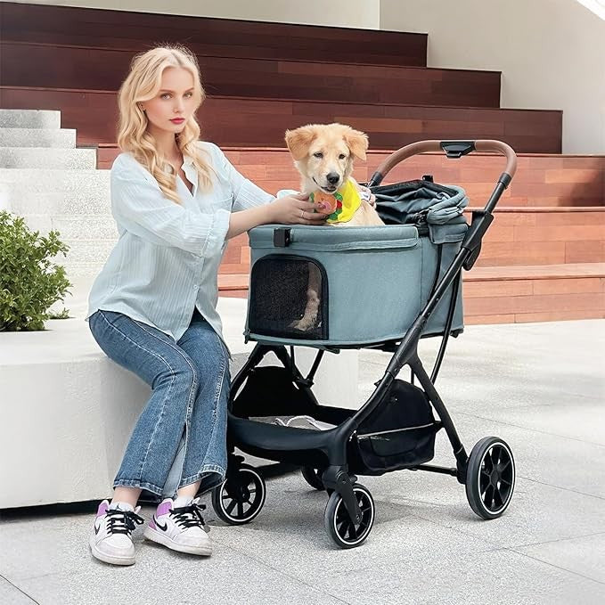 Luxury Dog Stroller Foldable Pet Pushchair Pram Medium Pets 60lb Cup Holder