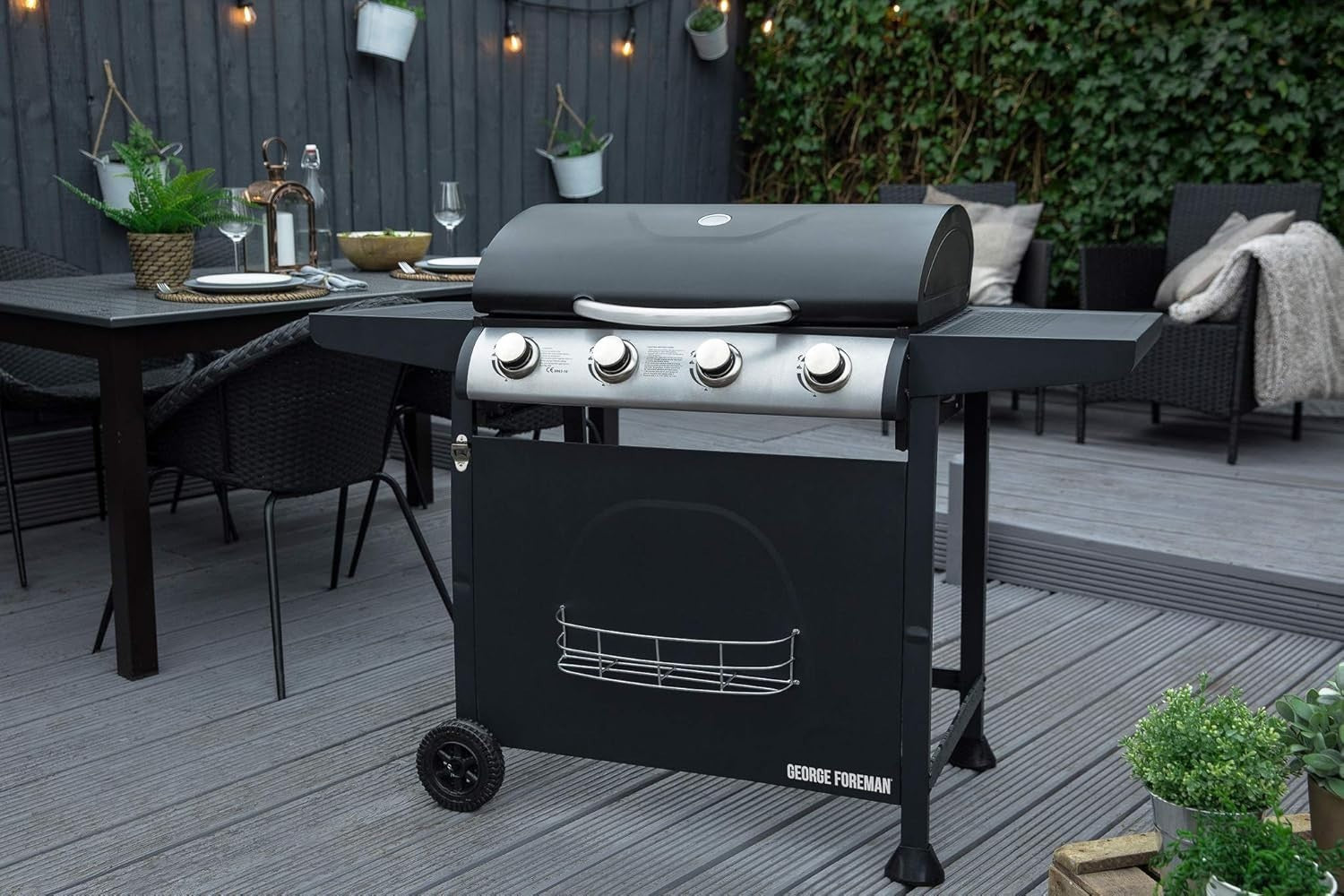 4 Burner Gas BBQ Grill with Thermometer & Shelves | Outdoor Family Barbecue