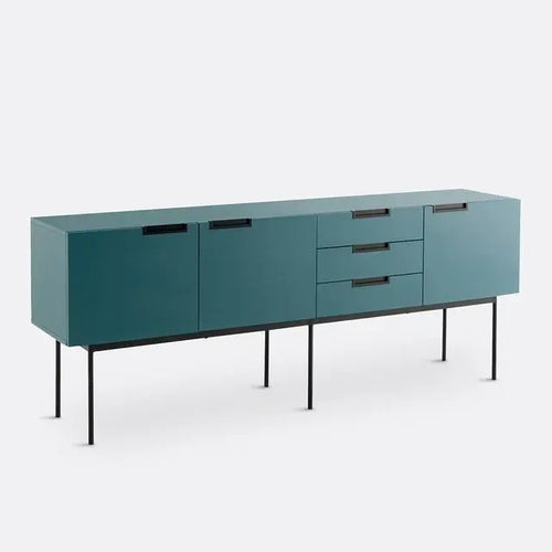 Contemporary 3 Door Sideboard with Drawers | Teal Buffet Storage Unit