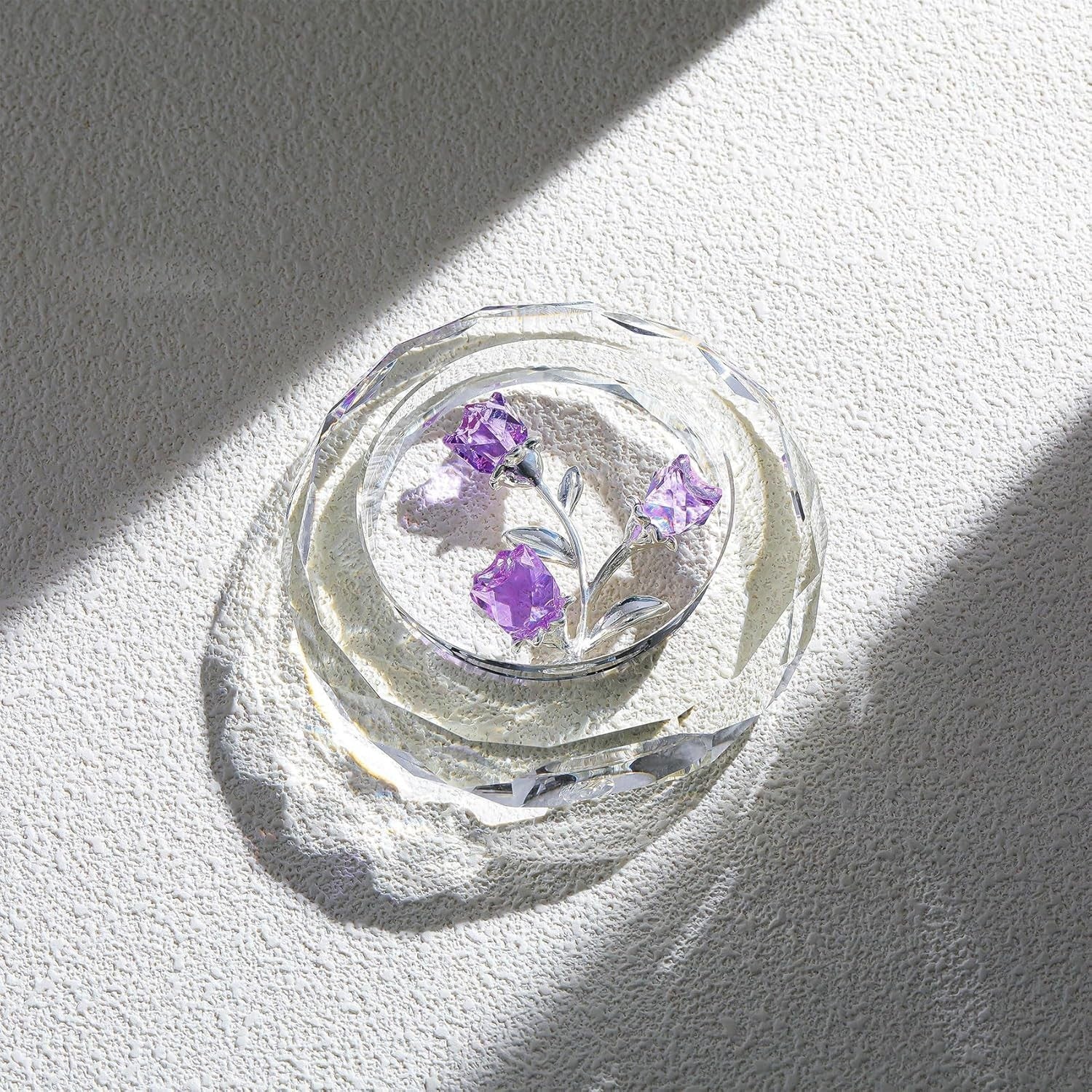 Crystal Purple Rose Ornament • Faceted Glass Flower Bouquet Gift for Women