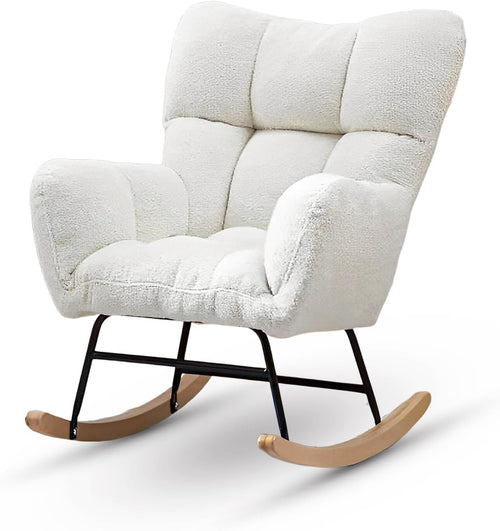 Beige Rocking Chair Soft Lounge Armchair 450lbs Support, Comfy & Sturdy