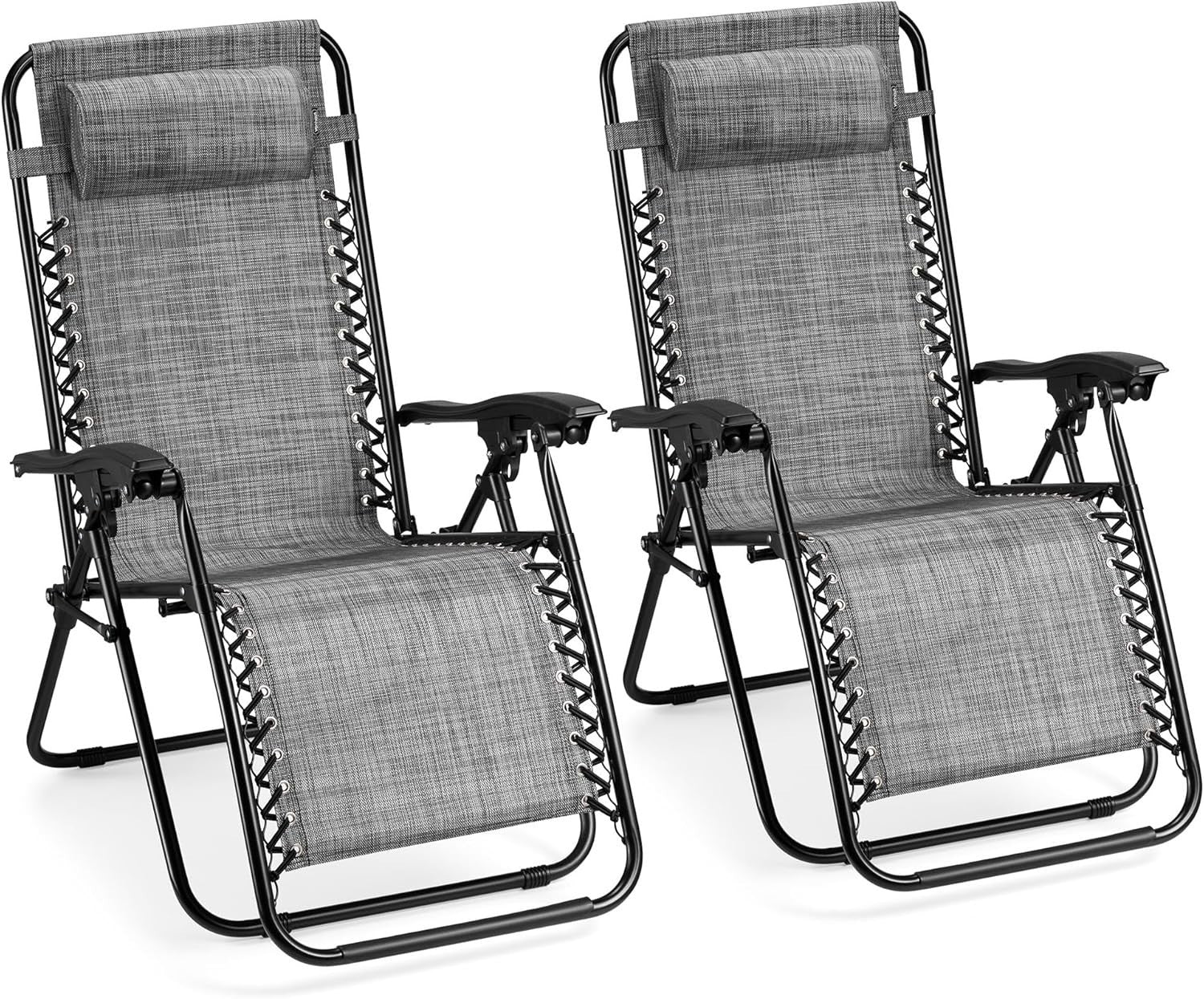 Zero Gravity Reclining Garden Chairs Set - Foldable Outdoor Loungers Grey