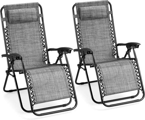 Zero Gravity Reclining Garden Chairs Set - Foldable Outdoor Loungers Grey