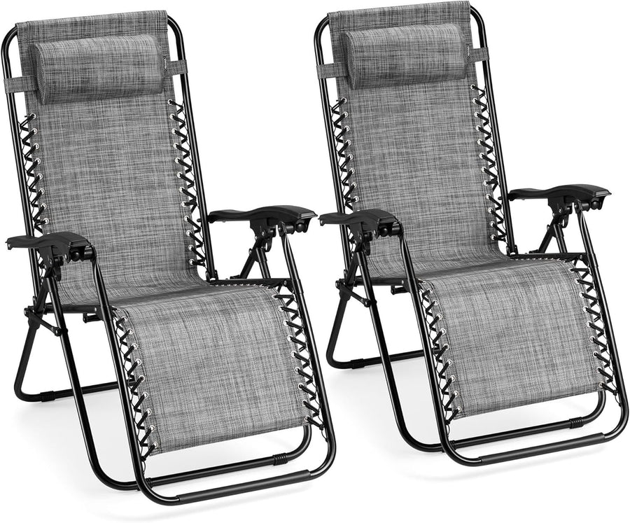 Zero Gravity Reclining Garden Chairs Set - Foldable Outdoor Loungers Grey