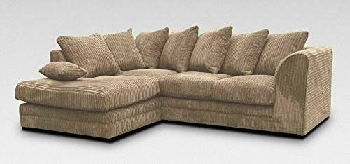 Jumbo Cord Corner Sofa L-Shape 4 Seater Modern Right Hand Chocolate Coffee