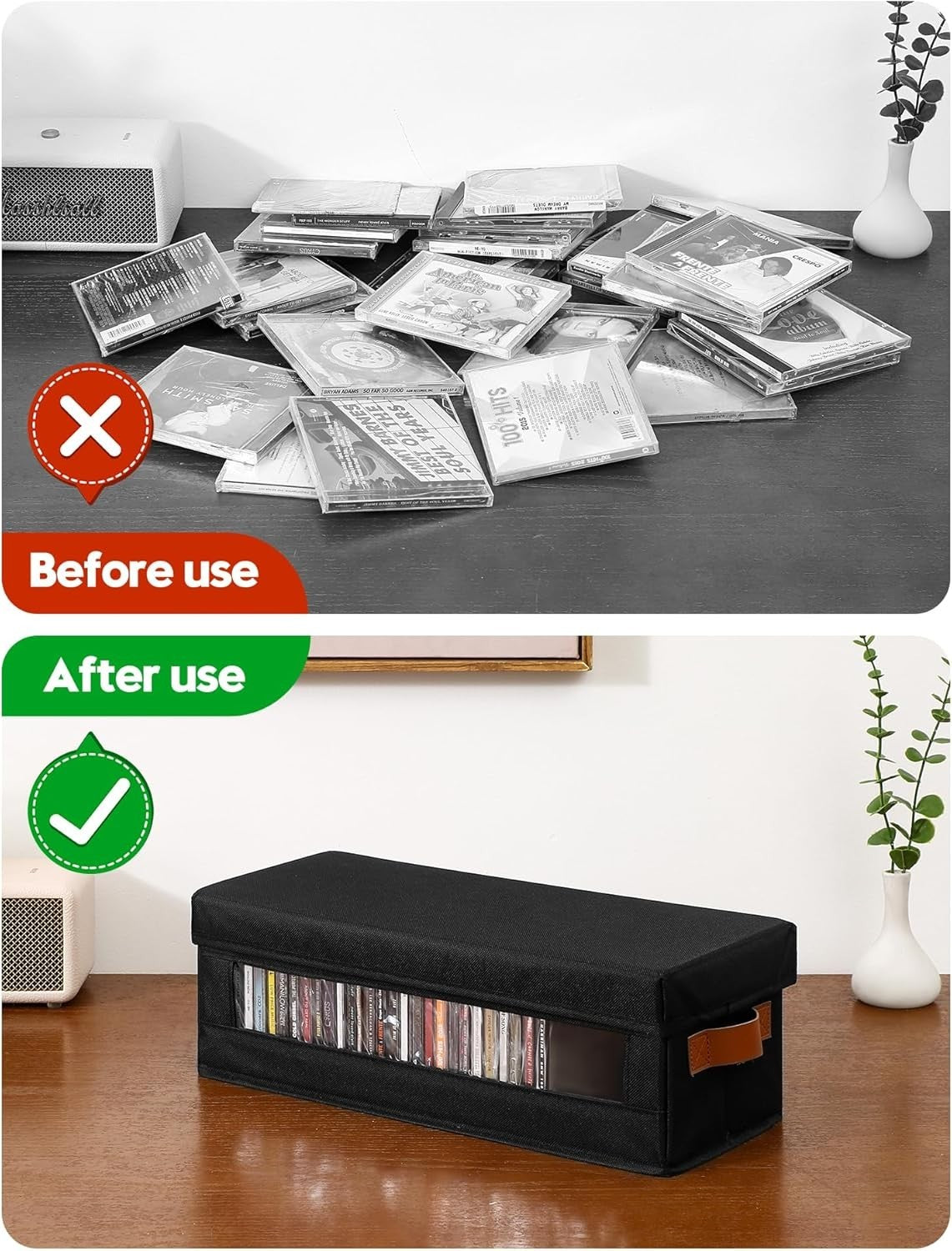 4 Pack CD DVD Storage Boxes Stackable Organizer Cases with Window Lids