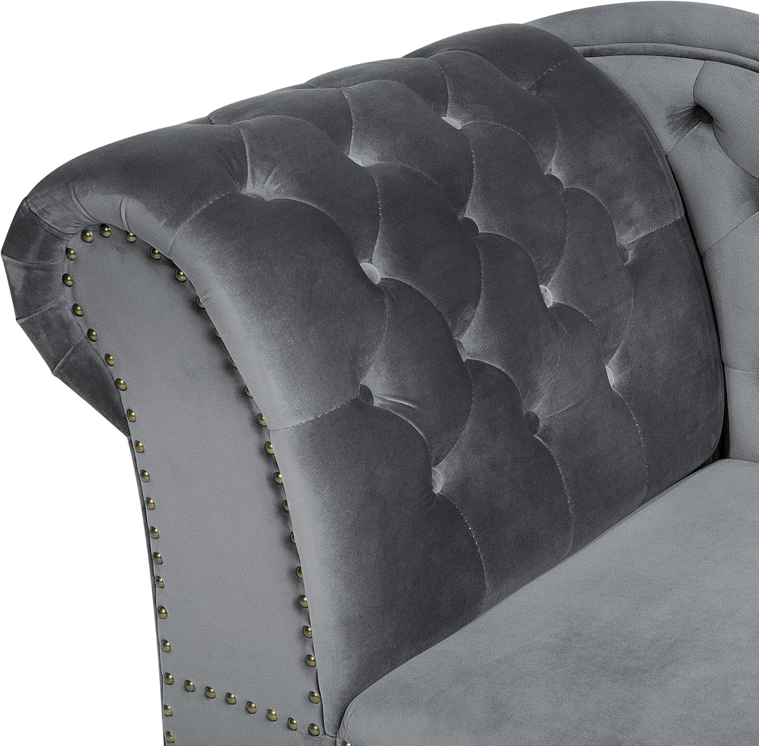 Vintage Velvet Left Hand Chaise Lounge Grey Chesterfield Sofa 170 cm Elegant
