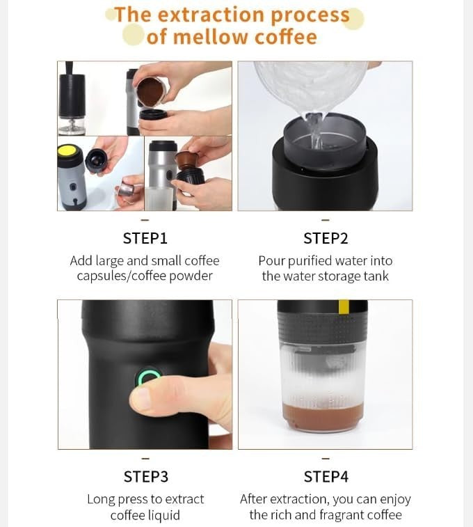 Portable Espresso Maker 20-Bar Travel Coffee Machine USB Rechargeable Ground