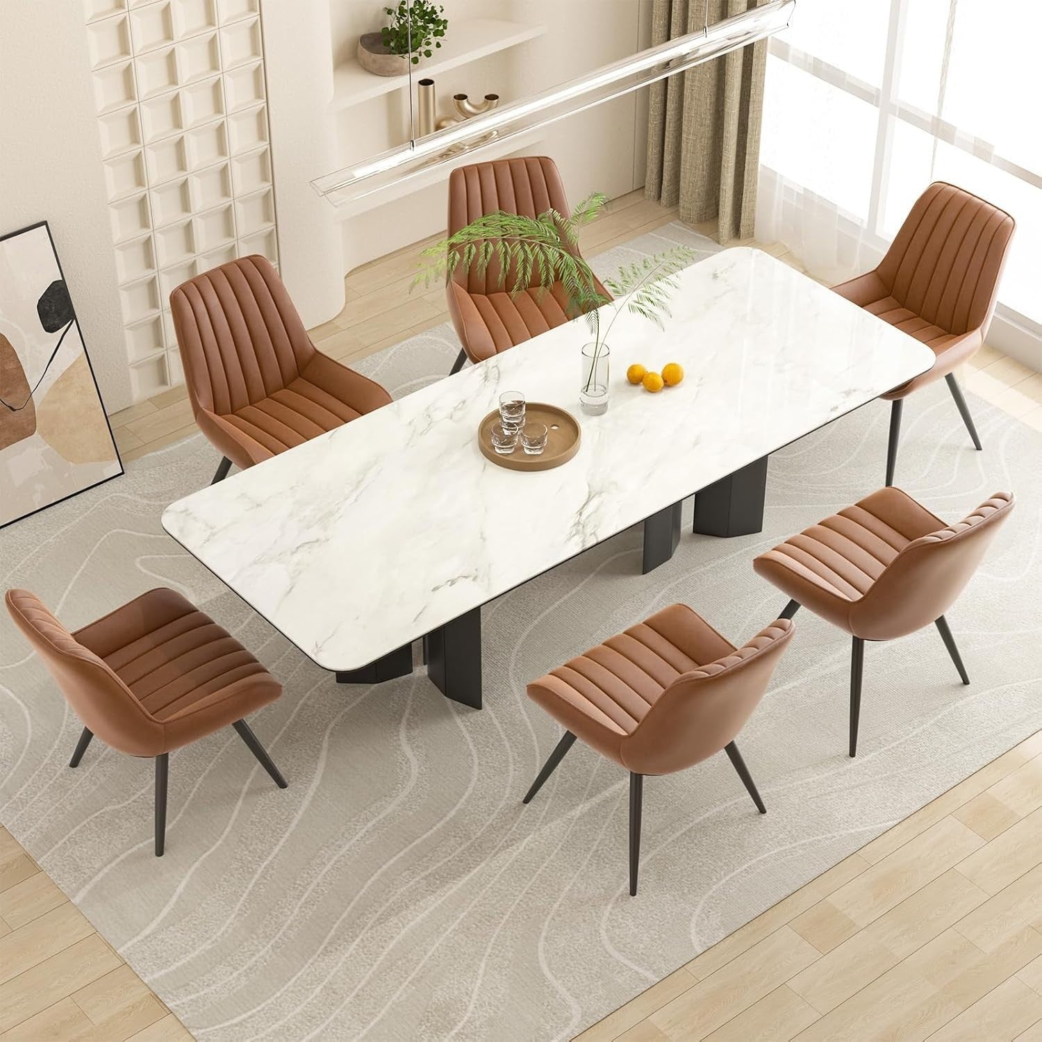 Modern Upholstered Dining Chairs Set of 6 with Cushioned Seat & Metal Legs