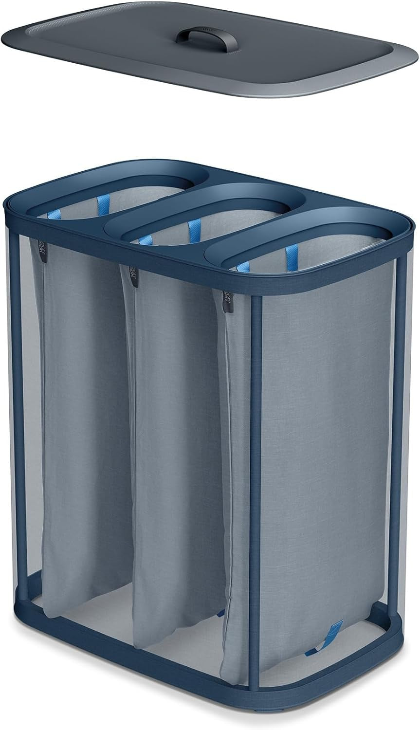 90L Trio Laundry Basket with Lid 3 Removable Wash Bags Black Dark Blue Modern