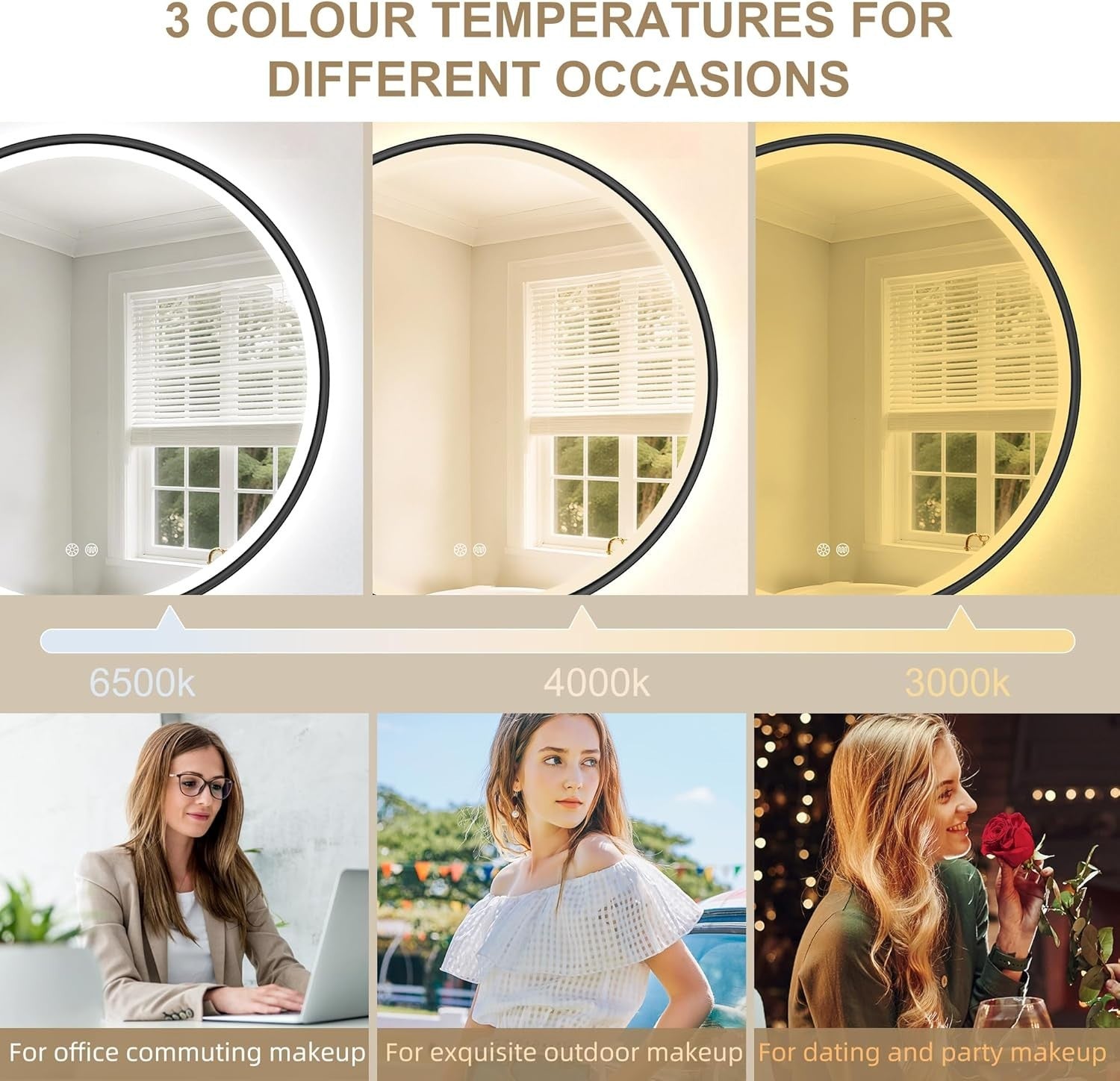 LED Bathroom Mirror 60x60cm Anti-Fog Memory Touch Dimmable