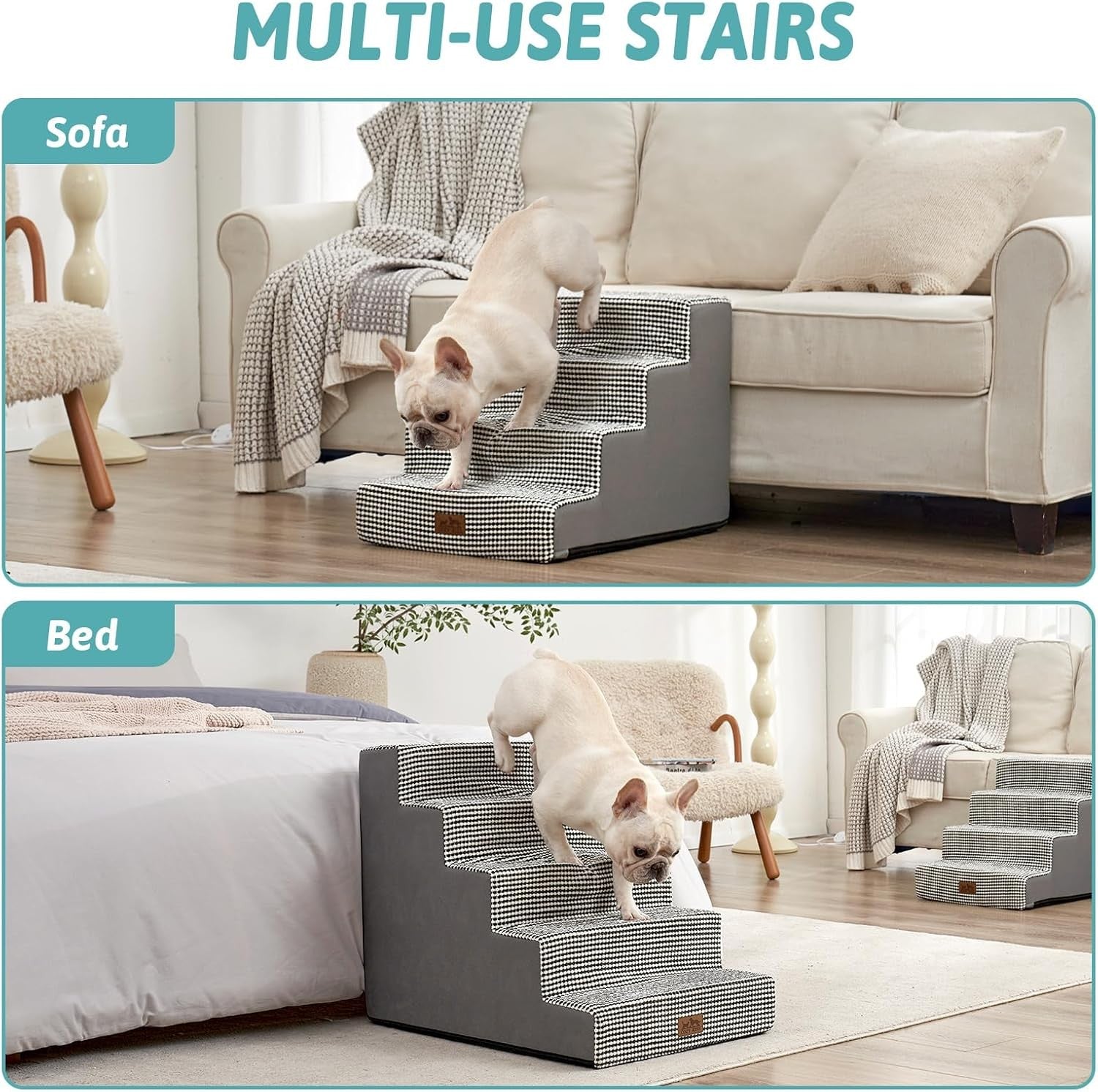 Dog Stairs Non-Slip Pet Steps for Small Dogs Cats Puppy 75x50x60cm White & Black