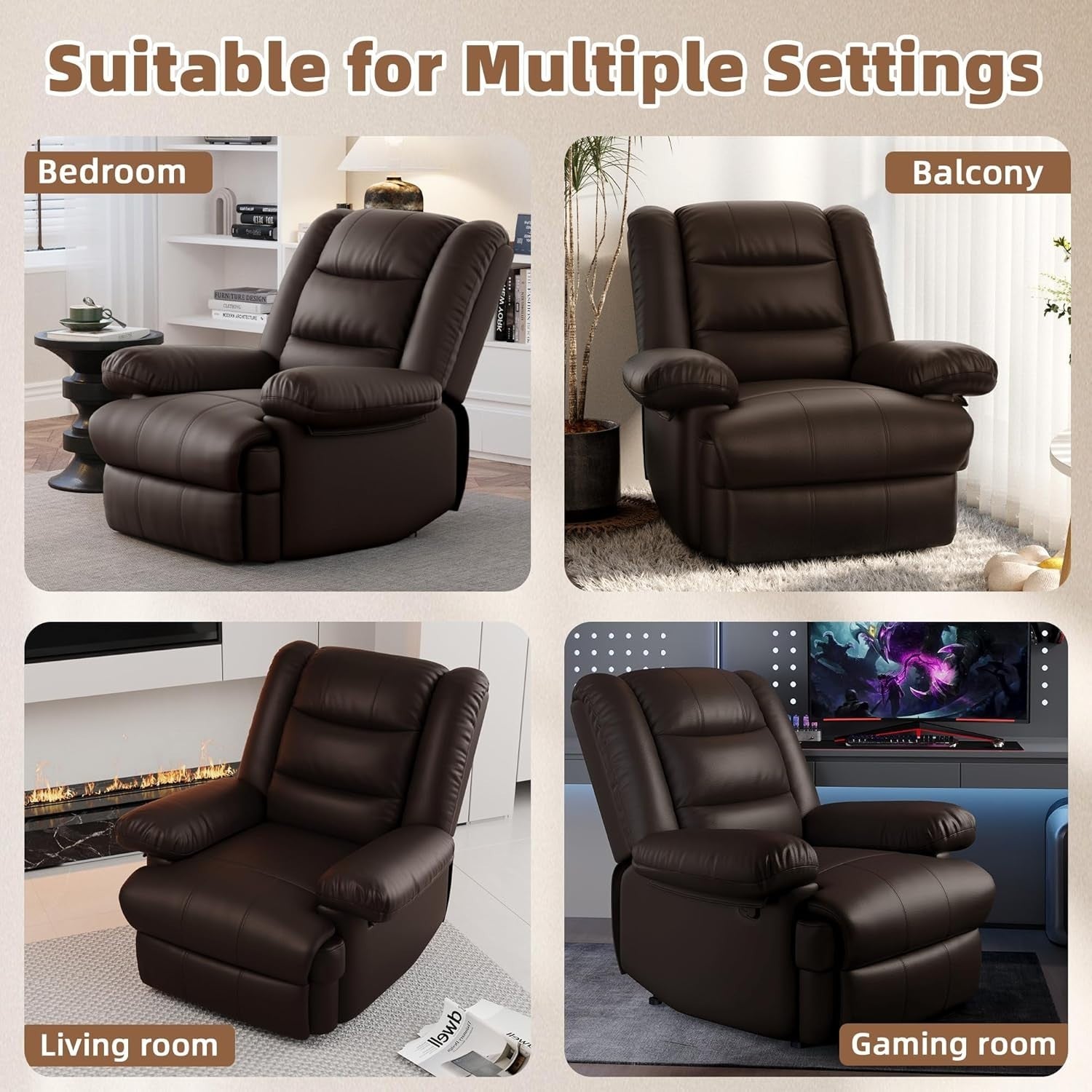 Adjustable Recliner Chair PU Leather Sofa Lounge Seat Home Theater Comfort