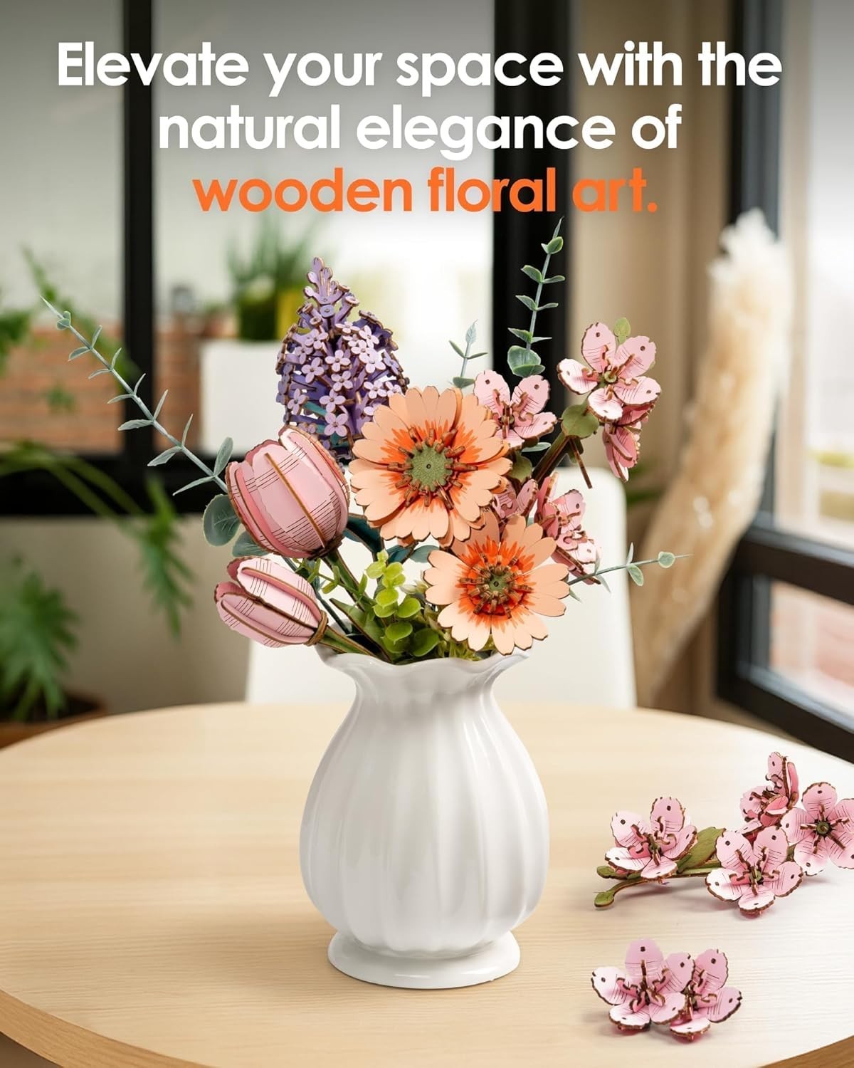 DIY Wooden Flower Puzzle Kit – Buildable Blooming Decor Gift for Adults