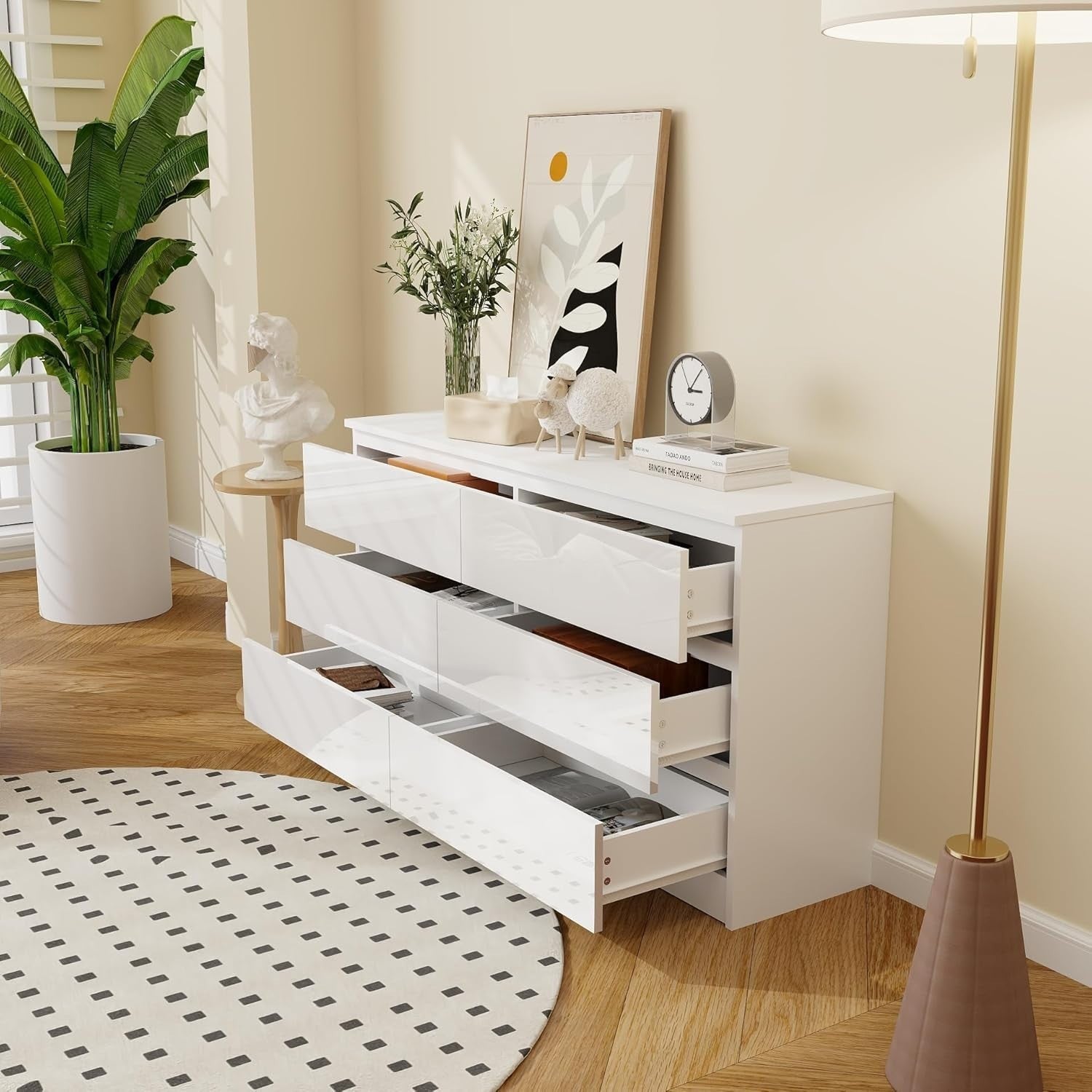 High Gloss 6-Drawer Chest Storage Cabinet | Wall Mount Bedroom Organizer