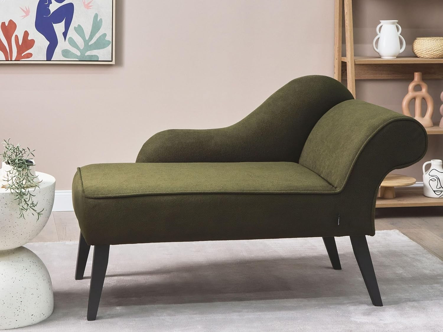 Vintage Right Hand Olive Green Fabric Chaise Lounge Retro Soft Upholstery