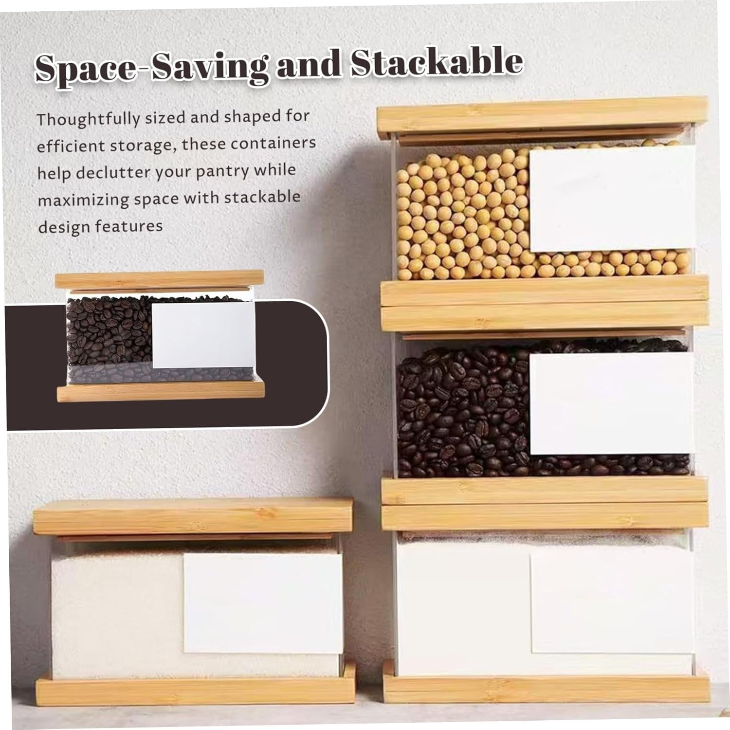 2PCS Wooden Cereal Storage Containers Airtight Snack Rice Dispenser