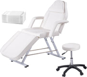 3-Section Beauty Massage Bed Adjustable Therapy Chair w/ Stool & Sheets White