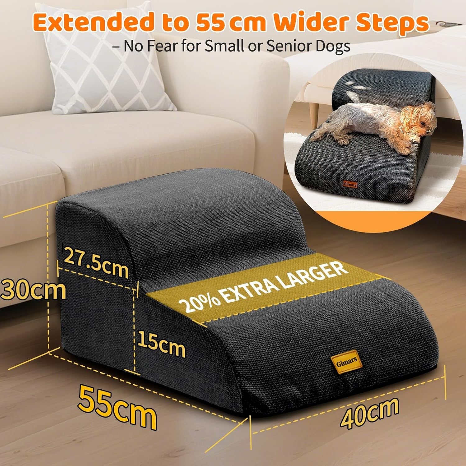 2 Step Dog Stairs Foam Pet Ramp for Low Sofa Slip Grey