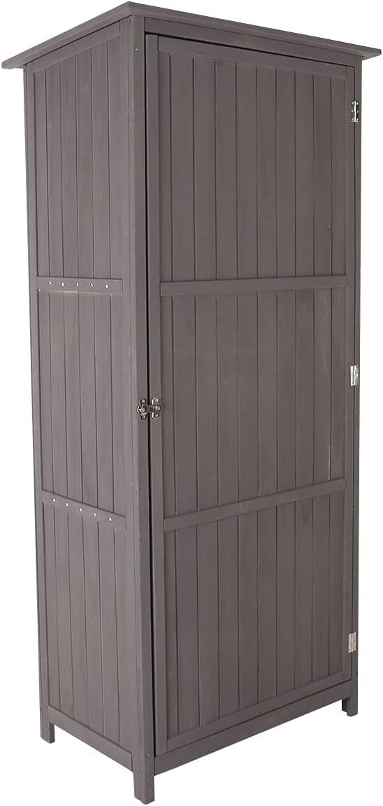 Tall Wooden Garden Storage Shed with Shelves & Hooks, Waterproof Steel Roof
