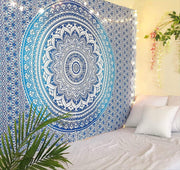 Blue Ombre Tapestry 137x213cm Boho Wall Hanging Cotton Decor