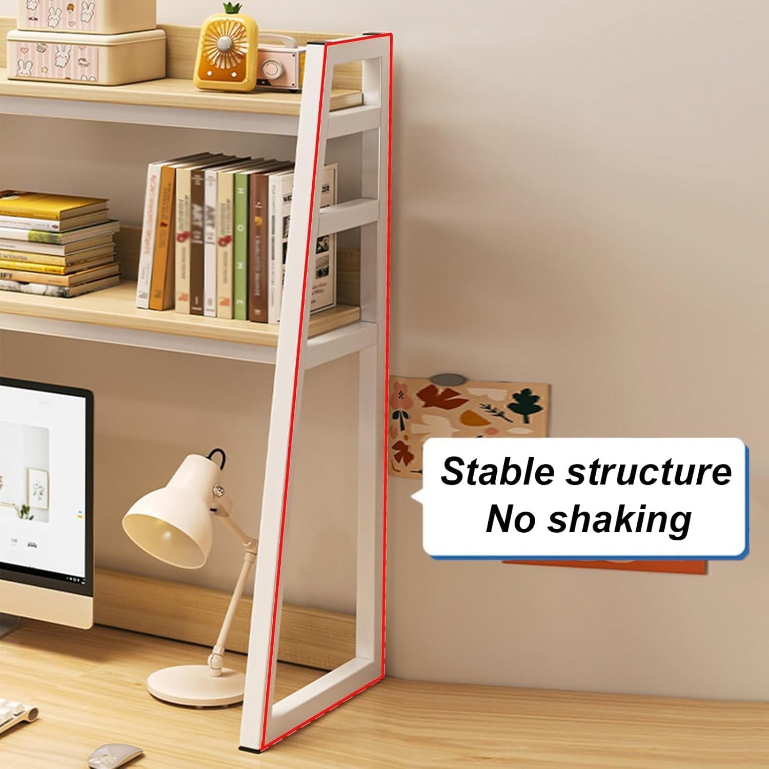 3-Tier Desktop Bookshelf Metal Frame Trapezoid Desk Hutch Storage Rack 75cm