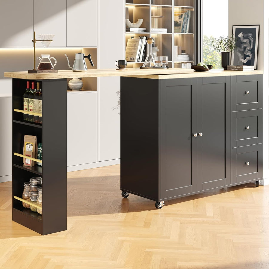 360° Swivelling Extendable Breakfast Bar Table Black with Storage Black
