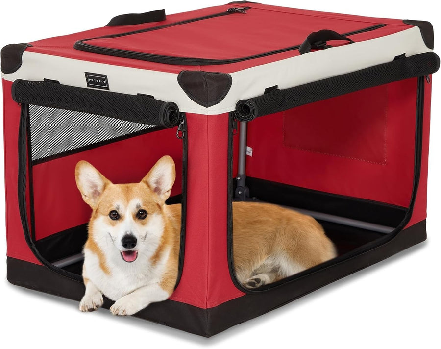Pop Up Soft Dog Crate Red – Foldable Travel Kennel for Medium & Large Pets