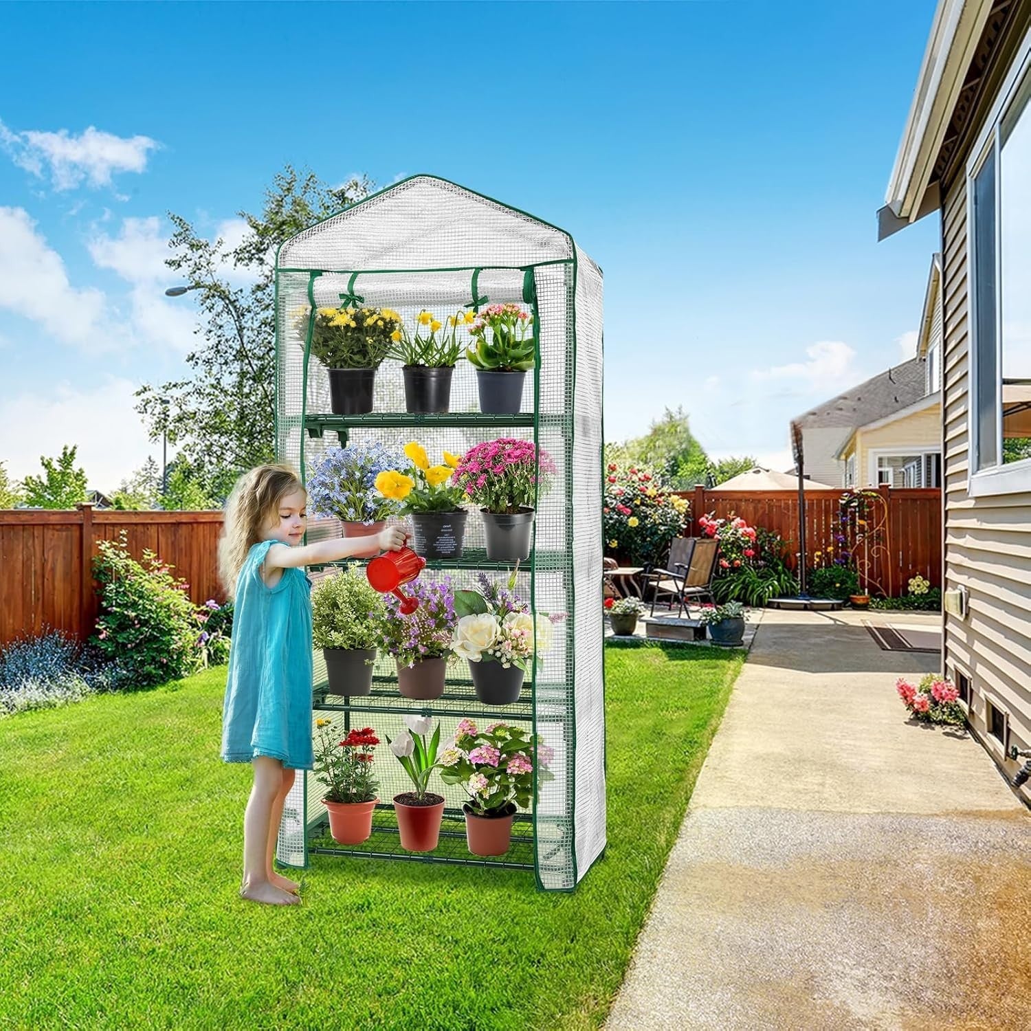 Mini 4-Tier Greenhouse with Shelves 69x49x163cm Clear PE Cover Indoor Outdoor